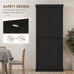72.5" Freestanding Kitchen Pantry Cabinet with 4 Doors, Black