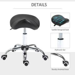 Adjustable Hydraulic Rolling Salon Stool Swivel Saddle Chair Spa Beauty Seat PU Leather, Black