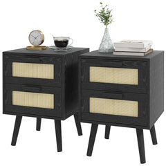 Boho Design Nightstand Set of 2, Side End Table with 2 Drawers for Living Room, Bedroom