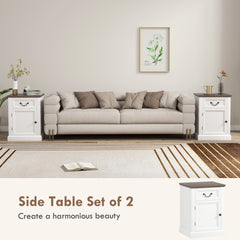 Side Table Set of 2, End Tables with Drawer and Cabinet, Nightstands for Small Spaces, Living Room, Black