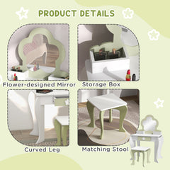 Kids Makeup Vanity Set with Stool, Mirror, Drawer, Storage Boxes, White