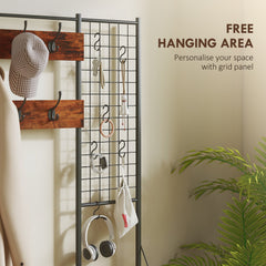 4-In-1 Coat Rack with 7 Drawer Fabric Dresser, Hall Tree with 14 Hooks for Hallway, Entryway, Bedroom, Rustic Brown