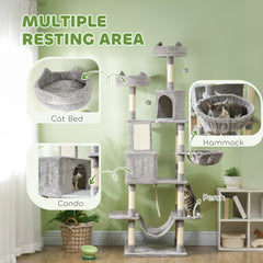 81" Large Cat Tree w/ Scratching Posts, Condos, Beds, Hammocks, Jumping Platforms, Toy Balls, Rope Cat Toy, Beige