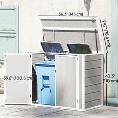 41 Cu. Ft. Outdoor Storage Shed, Outdoor Horizontal Trash Can Storage with Chain Lid, Lockable Storage Box, Grey