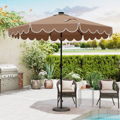 9.3 Feet Solar Patio Umbrella with 24 LED Lights Vented Top and Ruffles-Coffee