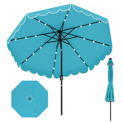 9.3 Feet Solar Patio Umbrella with 24 LED Lights Vented Top and Ruffles-Turquoise