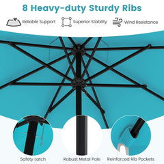 9.3 Feet Solar Patio Umbrella with 24 LED Lights Vented Top and Ruffles-Turquoise