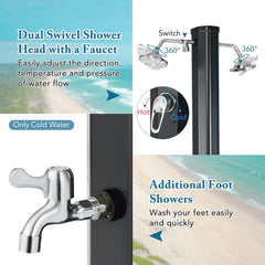 9.3 Gallon Solar Heated Outdoor Shower with Dual Shower Heads-Black