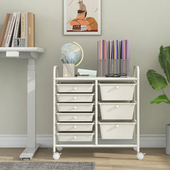 9-Drawer Rolling Storage Cart with Colorful Drawers and Metal Frame-White