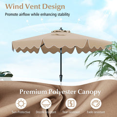 9 Feet Patio Umbrella with Crank Handle and Push Button Tilt-Brown