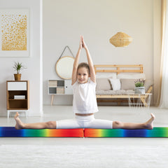 9 FT Folding Gymnastics Balance Beam with Anti-slip Base and Pine Wood Frame-Rainbow