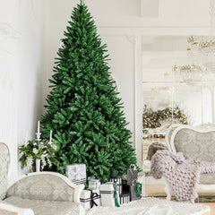 9 FT Artificial Christmas Tree, Unlit Hinged Xmas Tree with 3594 Branch Tips and Metal Stand