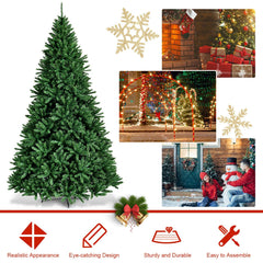 9 FT Artificial Christmas Tree, Unlit Hinged Xmas Tree with 3594 Branch Tips and Metal Stand