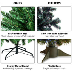 9 FT Artificial Christmas Tree, Unlit Hinged Xmas Tree with 3594 Branch Tips and Metal Stand