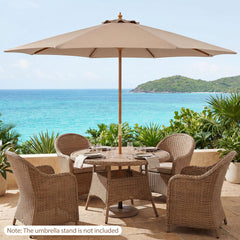 9 FT Patio Umbrella Outdoor Table Market Umbrella with 8 Sturdy Bamboo Ribs-Brown