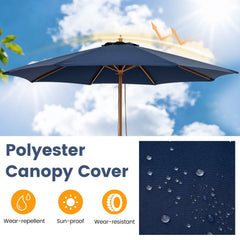 9 FT Patio Umbrella Outdoor Table Market Umbrella with 8 Sturdy Bamboo Ribs-Navy