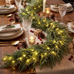 9 FT Pre-lit Artificial Cypress Christmas Garland with 50 Warm White LED Lights and 130 Branch Tips
