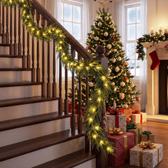 9 FT Pre-lit Artificial Cypress Christmas Garland with 50 Warm White LED Lights and 130 Branch Tips