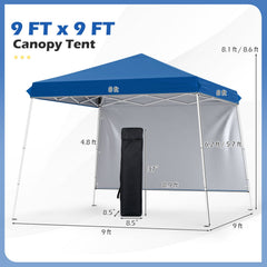9 ft x 9 ft Pop Up Canopy Tent with 8 Ground Stakes 4 Wind Ropes and Carry Bag, for Outdoor Party-Blue