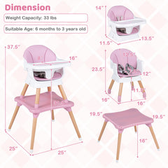 9-in-1 Convertible High Chair with Solid Wood Legs for Babies and Toddlers-Pink