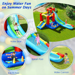 9-in-1 Inflatable Water Park with Ball Pit Pool and Climbing Wall, No Blower