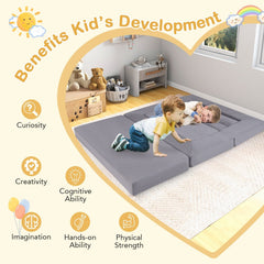 9-Piece Climb and Crawl Foam and Floor Playset with Breathable Suede Fabric-Gray