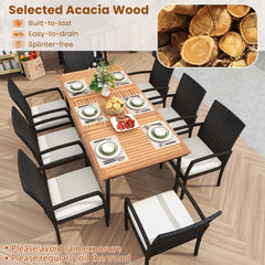 9 Piece Patio Dining Set for 8, 79 Inch Acacia Table and Eight Rattan Woven Chairs with Seat Cushions