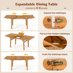 9 Piece Acacia Patio Dining Set, Extendable 55 to 71 Inch Table and Eight Sling Chairs for 6 to 8 People