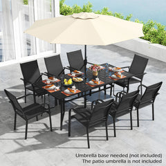 9 Piece Metal Patio Dining Set for 8 with Stackable Mesh Chairs and 76 in Table, Black