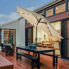 9 ft Solar LED Lighted Patio Market Umbrella Tilt Adjustment Crank Lift -Beige