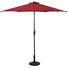 9 ft Solar LED Lighted Patio Market Umbrella Tilt Adjustment Crank Lift -Burgundy