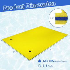 9 ft x 6 ft 3 Layer Floating Water Pad Foam Mat -Yellow