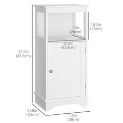Modern Bathroom Floor Cabinet with Open Shelf, Freestanding Storage Organizer Unit with Single Door for Home Office, Living Room, White