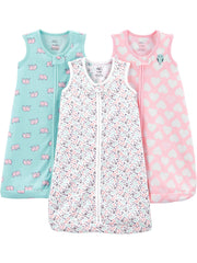 Simple Joys by Carter's Girls' 3-Pack Cotton Sleevless Sleepbag, Hearts/Floral, 6-9 Months