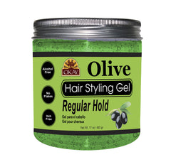 OKAY olive hair styling gel, regular hold 17oz
