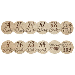 Kate & Milo Weekly Pregnancy Milestone Marker Discs - Classic Cursive Script Wooden Discs With Reversible Photo Props for Baby Announcement and Milestones, Gender-Neutral Gift for Expecting Moms
