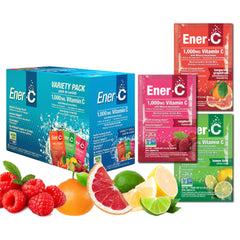 Ener-C Variety Pack Multivitamin Drink Mix, 1000mg Vitamin C, Non-GMO, Vegan, Real Fruit Juice Powders, Natural Immunity Support, Electrolytes, Gluten Free, 1-Pack of 30