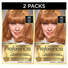 L'Oreal Paris Superior Preference Hair Dye, Hair Color for Women, 48 Copper Blonde, Permanent Hair Color, 100% Grey Coverage, 9 weeks of Luminous Fade-Defying, 1 Hair Dye Kit (Pack of 2)