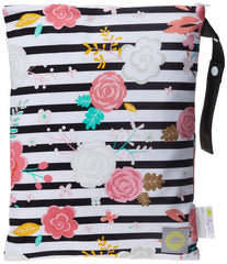 Itzy Ritzy Sealed Wet Bag with Handle – Wet Bag for Travel, Swimsuits, Cloth Diapers, Gym Clothes & Toiletries - Washable & Reusable with Water Resistant Lining - Measures 11” x 14” (Floral Stripe)