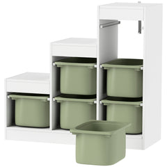 3 Layers Toy Storage Organizer Kids Bookshelf Children Toy Storage w/ 6 Plastic Bins, Green