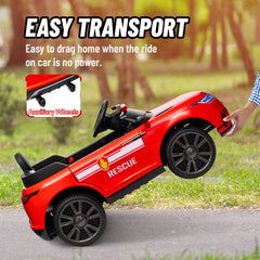 12V Kids Electric Fire Truck w/ Remote Control, Spring Suspension, Transport Wheel, Siren, Music, Light, Horn, Red