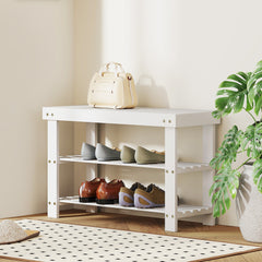 Bamboo Shoe Storage Bench, 3-Tier Entryway Bench with 2 Storage Shelves for Hallway, Holds 6 Pairs, Black