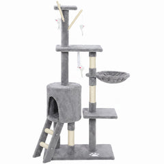53" Cat Tree Tower, Kitten Activity Centre with Scratching Posts, Condo, Perches, Ladder, Hammock, Dangling Toys, Grey