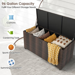 96 Gallon PE Wicker Outdoor Storage Box with 4 Wheels-Brown