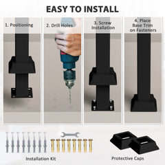 2-3 Step Handrails for Outdoor Steps, Metal Outdoor Stair Railing, Porch Deck Railing with Installation Kit, Black