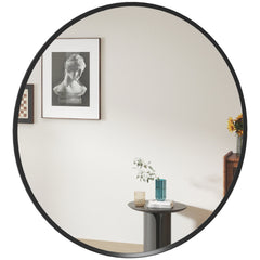 24" Decorative Wall Mirror for Bedroom Living Room, Modern Round Bathroom Mirror for Home Decor, Black