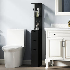 Tall Bathroom Storage Cabinet, Narrow Bathroom Cabinet with Drawers and Open Shelves for Small Spaces, White and Grey
