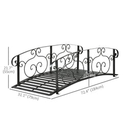 6FT Steel Garden Bridge with Safety Siderails, Decorative Arc Landscaping Bridge for Backyard Creek Stream Pond, Black