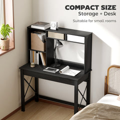 Computer Desk with Hutch, Home Office Table with Storage Shelves and Open Compartments for Writing, Work, Brown
