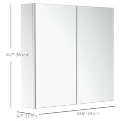 Wall Mounted Mirror Cabinet, Bathroom Medicine Cabinet with Mirror, 2 Doors and 3-tier Shelving, Silver